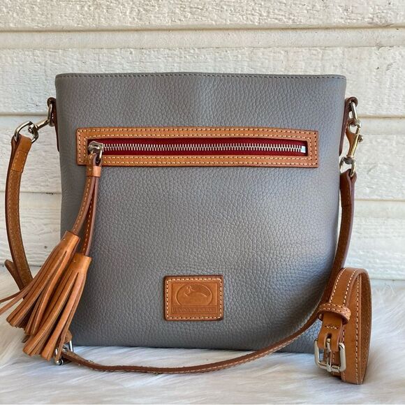 DOONEY & BOURKE Grey Leather Hobo Shoulder Bag Crossbody Tassel Lani Zip Zip - Picture 2 of 13